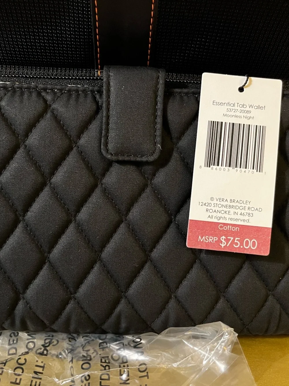 Vera Bradley Moonless Night Quilted Essential Tab Wallet - Black - Picture 2 of 10